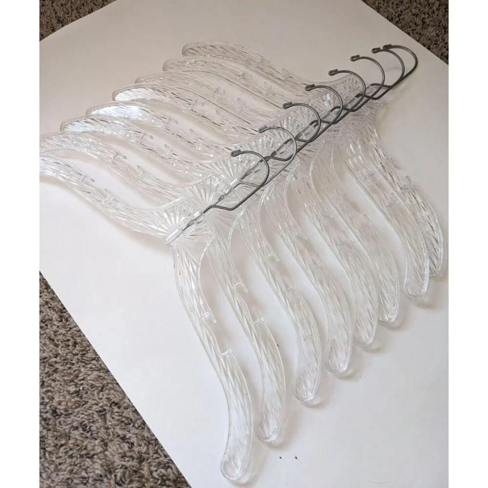 Vintage MCM‎ Clear Plastic Ice Crystal Star Burst Prism Clothes Hangers Set of 8